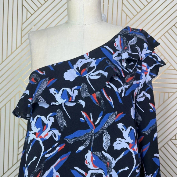 Tanya Taylor One Shoulder Floral‎ Orla Top in Blue Size 6 - Picture 4 of 12